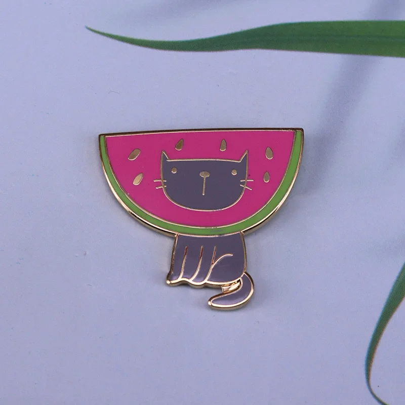 Cute watermelon cat pin jackets backpack flair addition