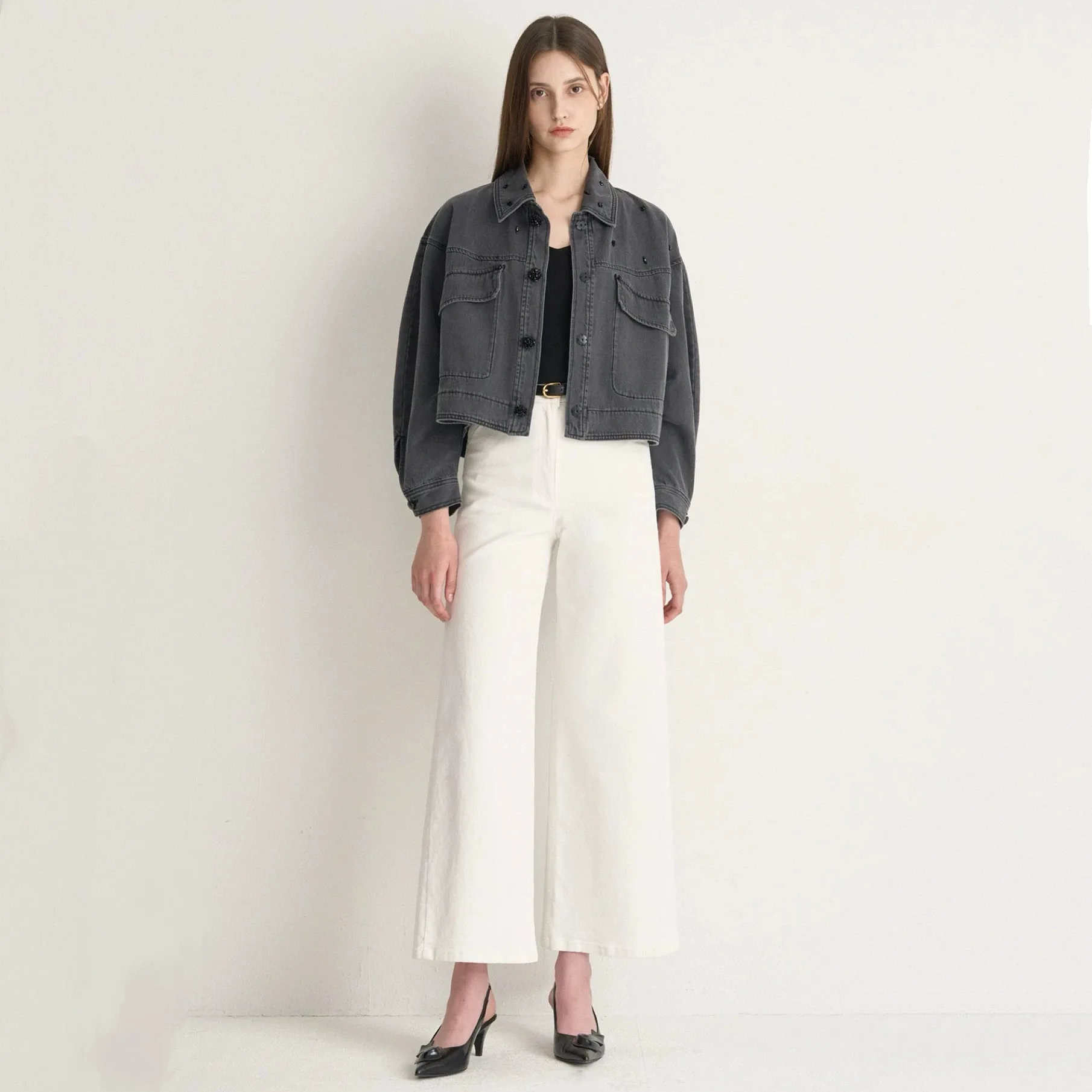 

Джинсовая куртка Heavy Embellied ort со съемным воротником, универсальная женская верхняя одежда для поездок на работу Sle Faion, лимонный сыр M * NE 25...