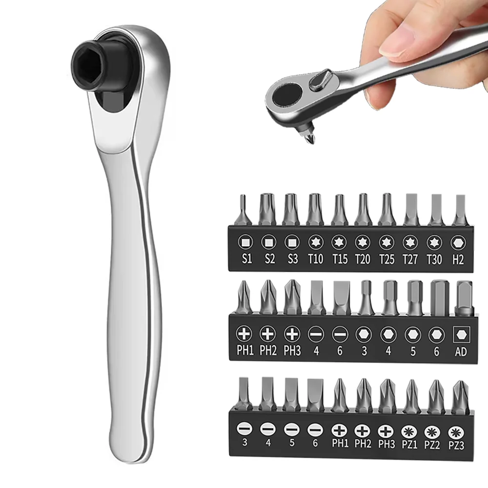 Mini Ratchet Wrench – 1/4 Drive Ratchet Handle with 72-Tooth Quick Release, Screwdriver Head Hand Tool for Repair