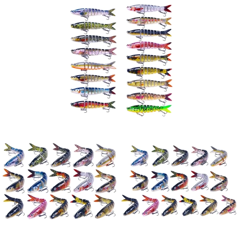 Fishing Fish Lures Treble Hook Saltwater and Freshwater Swimming Lures Fishhooks Slow Sinking Multiple Jointed Swimbaits 15PCS