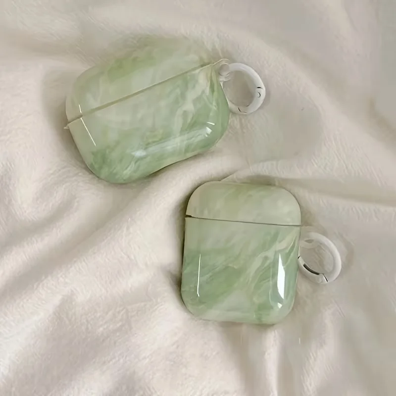 Green Marble Pattern Headphone Cover for AirPods Pro2/Pro3/Pro Anti Drop Headphone Cover for AirPods 4/3/1/2 Shock-Absorbing