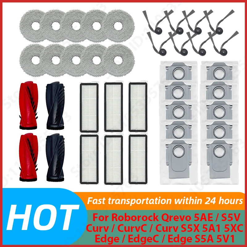 Für (Roborock Qrevo 5AE / S5V / Curv / CurvC / Curv S5X 5A1 5XC / Edge / EdgeC / Edge S5A 5V1) Ersatzteile: Bürste, Filter, Mopp, Beutel