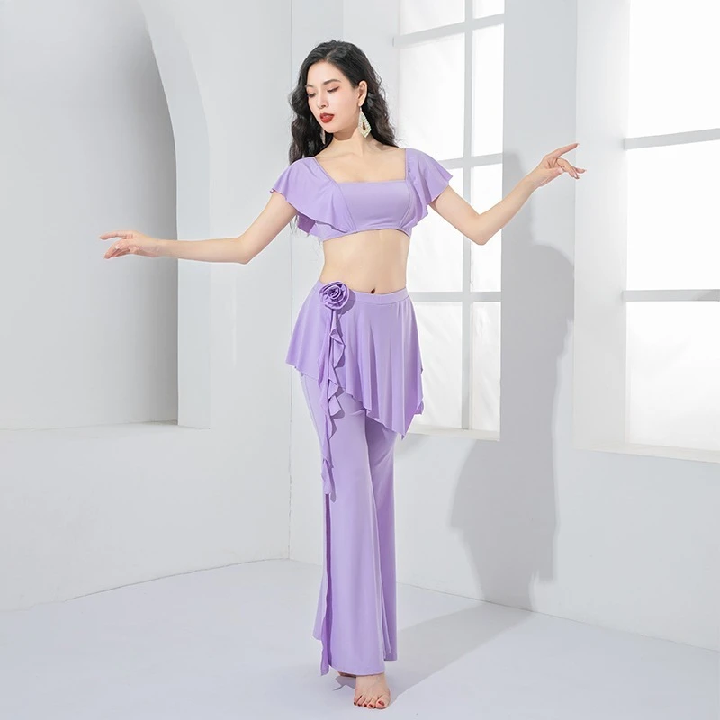 Customized Belly Dance Costume Gentle Style Flower Elements Split Wide Leg Pants Practice Clothing Class Uniform Women Clothing