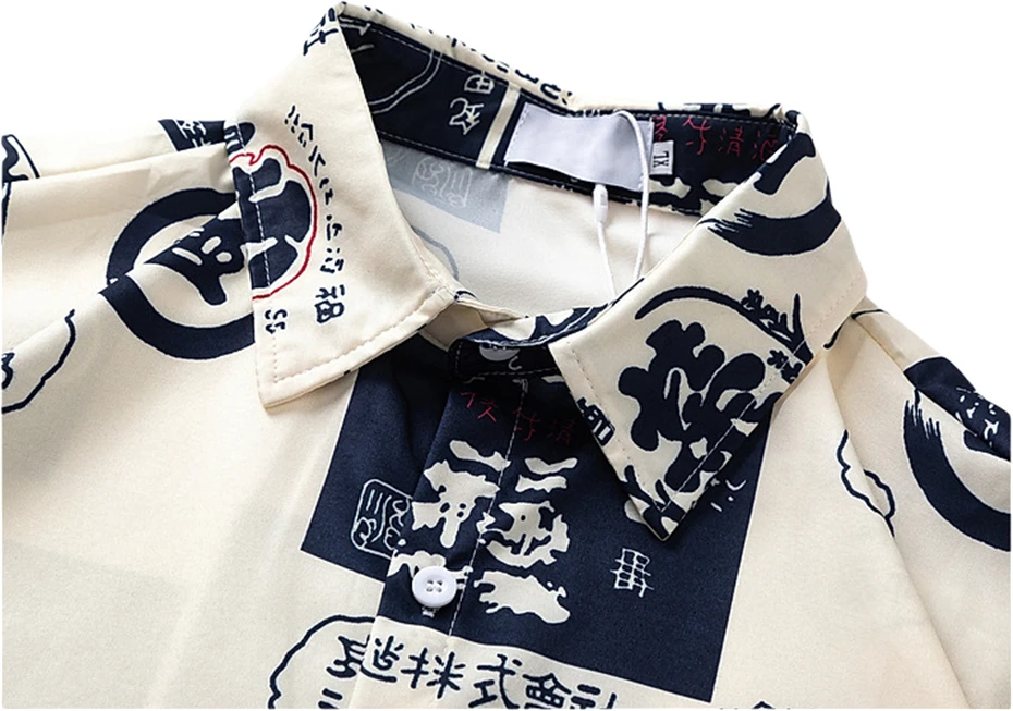 Mens Vintage Casual Shirts Streetwear Harajuku Ancient Writing Blouse Men Oversized Japan Style Short Sleeve Shirt Unisex