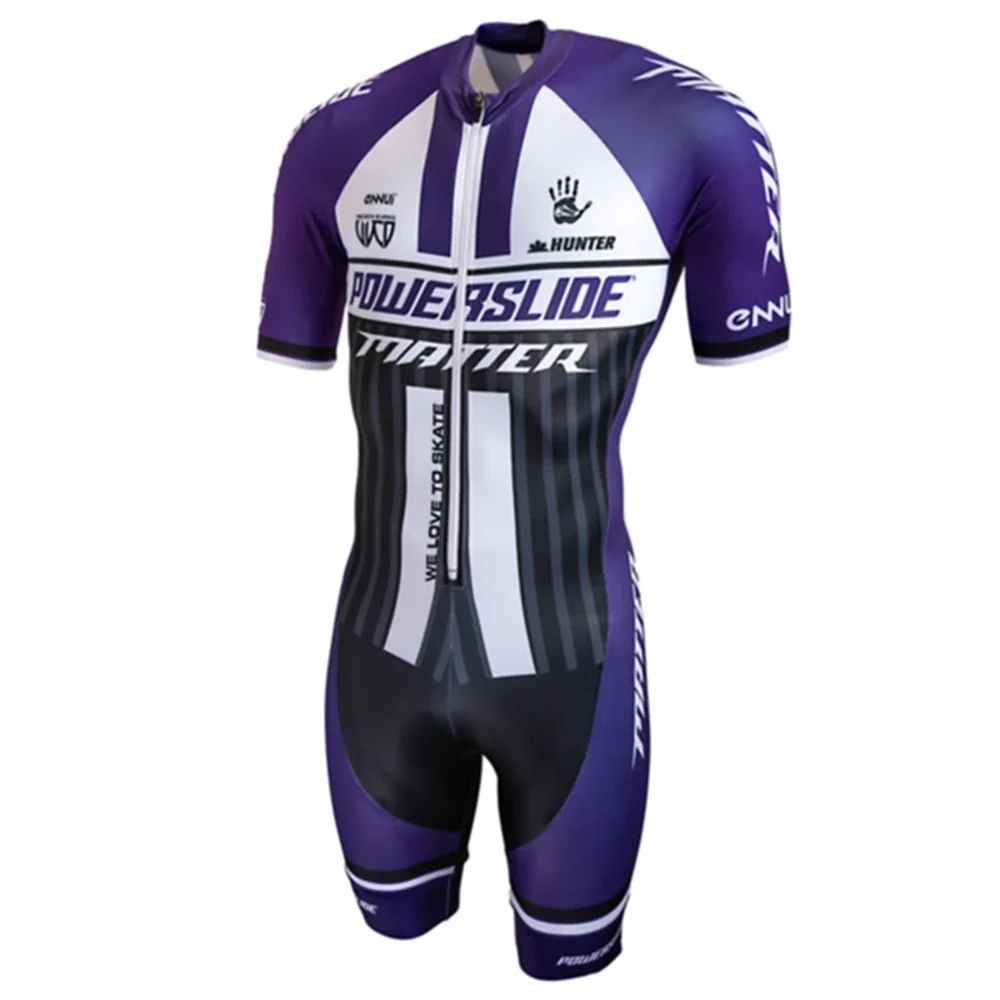 Powerslide Roller Skate Pro Team Man Cycling Short Sleeve Skinsuit Suit Triathlon Clothing Bike Jersey Roupa Ciclismo Jumpsuit