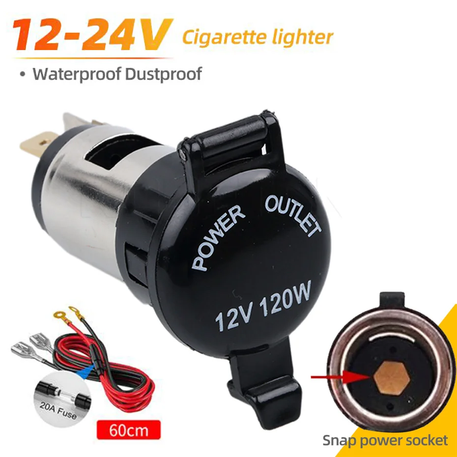 

12V-24V 120W Car 10A Cigarette Lighter Female Socket Power Plug with Waterproof Cover Case DC Charger Socket Outlet For Car DVR