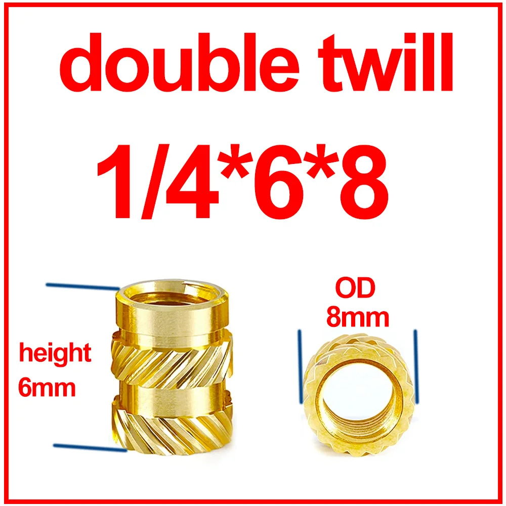 60PCS/set 1/4-20 Insert Nut Inch Size Brass Threaded Heat Knurled Hot Melt Molding Injection Embedded Copper Nut of 3D Printing