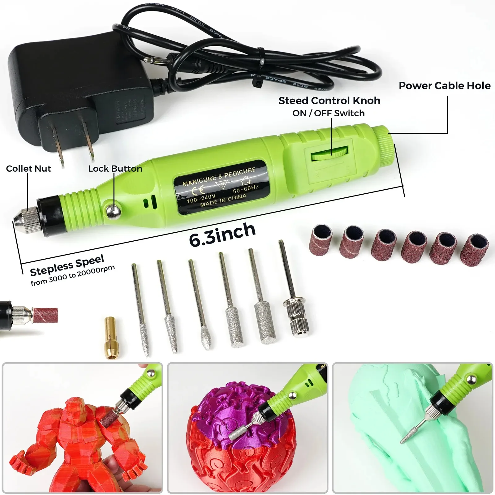 244PSC 3D Printer Tool Kit Multifunctional Electric Polisher Drill Cutter Trimming Knife Kit Repair Tool Set Cleaning Brush Suit