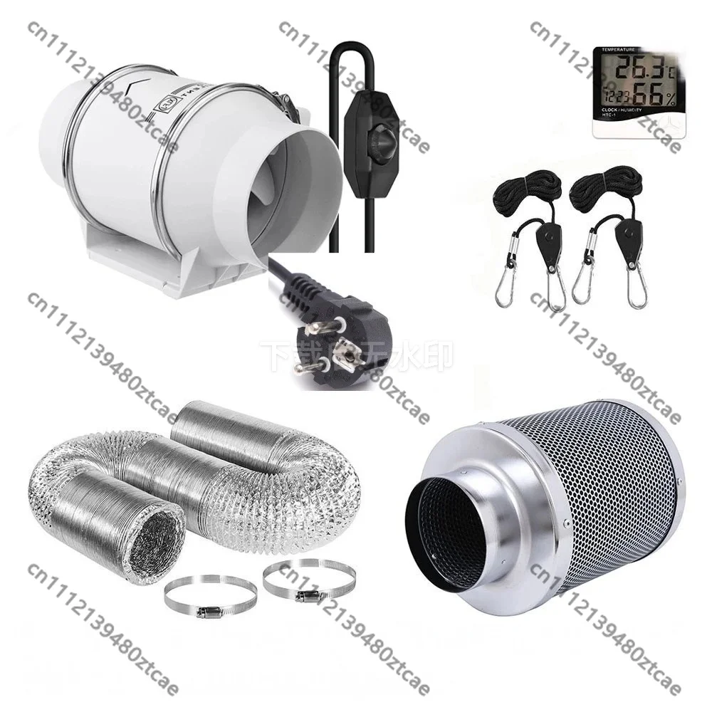 4/6/8 Inch Infinite Speed Duct Fan, Adjustable Ventilation Pipeline Carbon Canister Filter Combo Set for Indoor Air Circulation