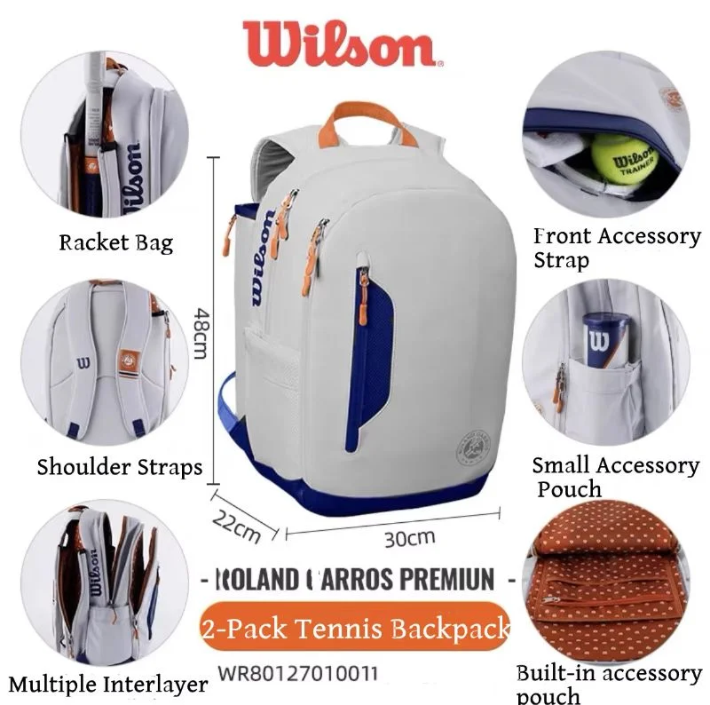 Wilson Super Tour Tennis Backpack Soft PU French Open Premium Tennis Racquet Bag Up to 2 Rackets with Compartment