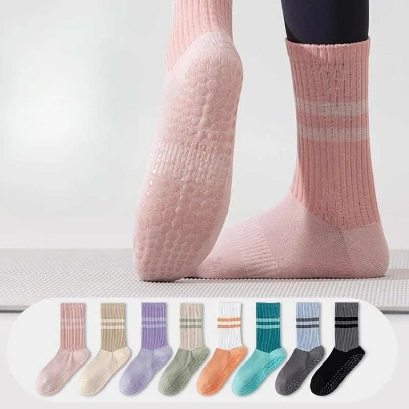 

Модные полосатые носки для йоги для женщин — силиконовые нескользящие носки для пилатеса и танцев, хлопковые носки для тренировок в тренажерном зале и фитнесе