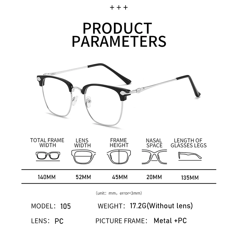Designer Vintage Square Anti-blue Light Glasses For Women Men Retro Metal Half Frames Office Computer Goggle Eyeglasses