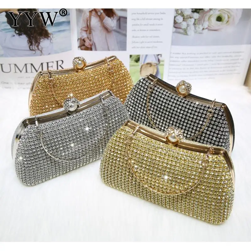 

Shiny Rhinestone Evening Clutch Bags Women 2023 New Luxury Female Diamond Crystal Wedding Party Elegant Gold Purse Handbag Bags