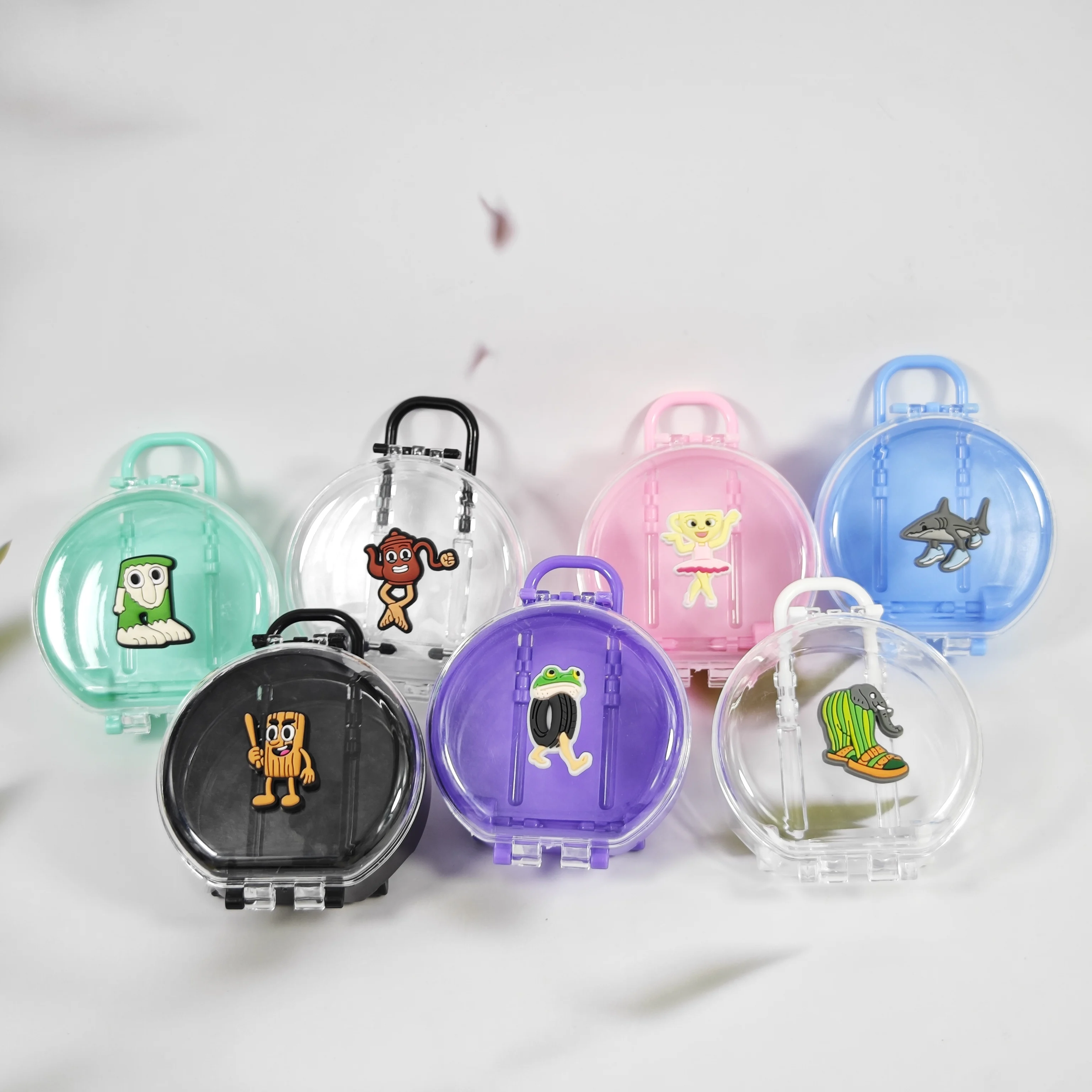 Charming Cartoon Funny Mini Round Pull-Along Suitcase - Versatile Plastic Packaging Box, Desk Organizer, Jewelry Box & Exquisite