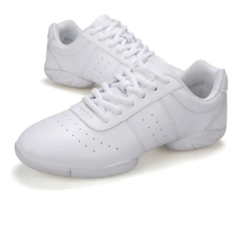 Zapatos de baile para mujer, zapatillas transpirables de cuero blanco, suela suave, para Jazz, para práctica de baile cuadrado de Salsa, zapatos de baile modernos