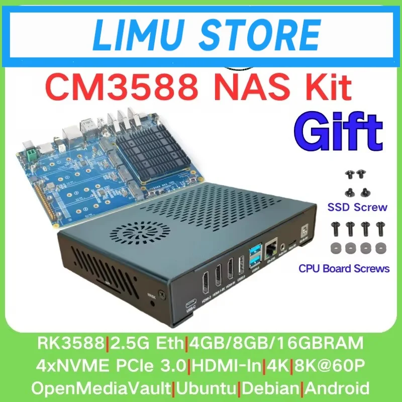 

Предзаказ: Комплект NAS CM3588 Plus с SDK, 2.5 Гбит/с, Rockchip RK3588 CPU, демонстрационная плата для разработки, 4xPCIe3.0, 4K/8K, 4 NVMe