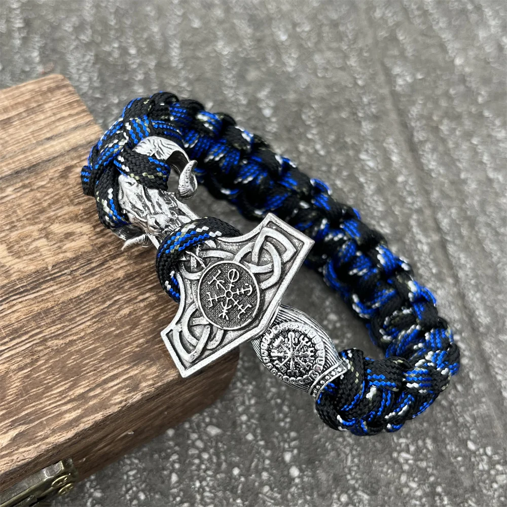Goat Ram Thor Hammer Mjolnir Viking Accessories Camping Paracord Survival Rope Wristband Men Bracelet Handmade Jewelry