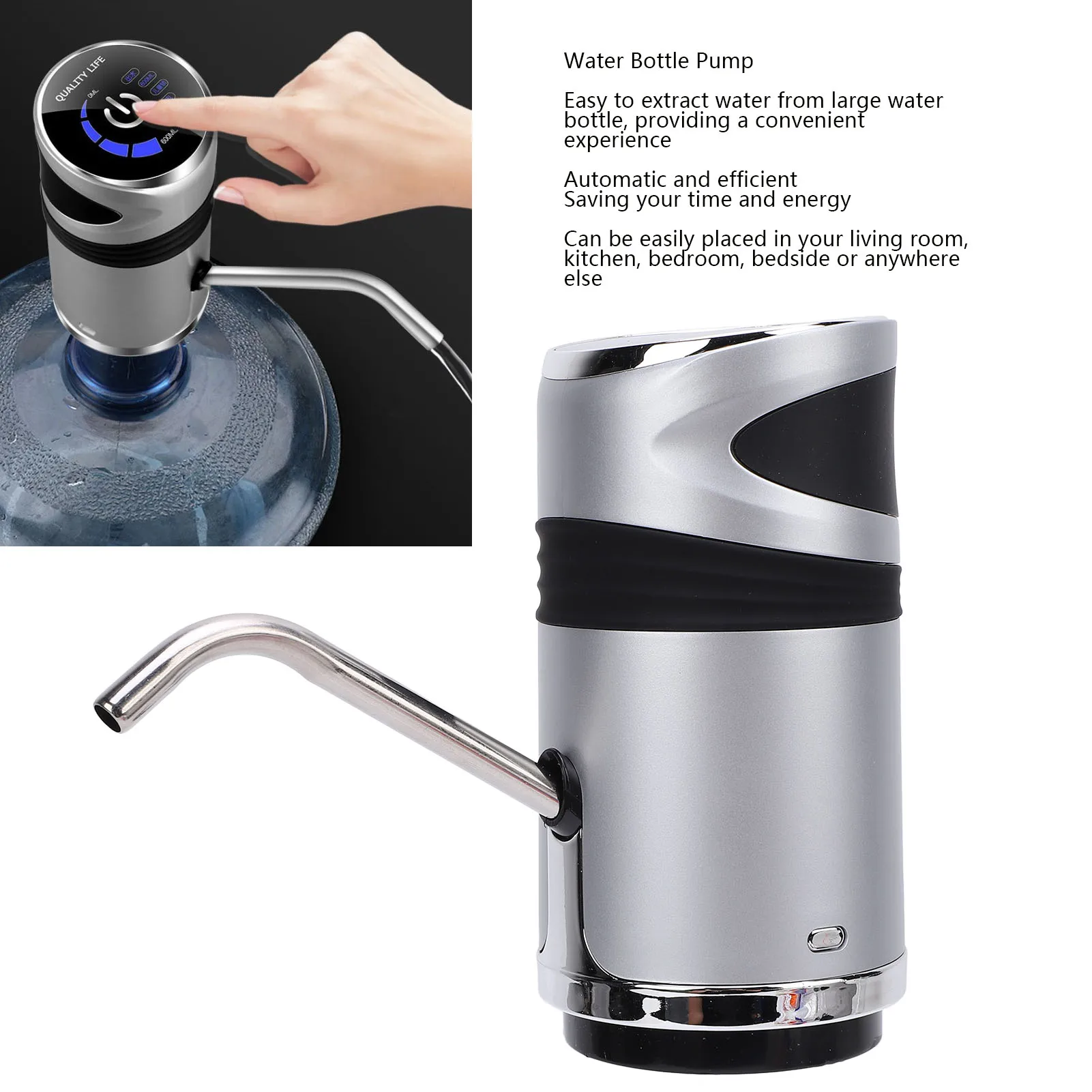 مضخة مياه أوتوماتيكية مع قفل أمان للأطفال بقدرة 1200 مللي أمبير في الساعة وموزع مياه كهربائي لشحن USB لمكتب النوم المنزلي