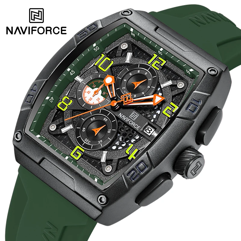 Fashion Brand NAVIFORCE Creative Barrel-Shaped Dial Men Wristwatch Fumed Silica Strap Waterproof Quartz Date Display Man Watches