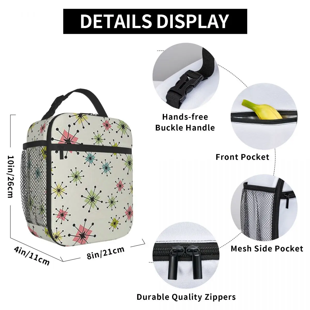Atomic Era Graphic Insulated Lunch Bag for Kids School Cooler Thermal Food Box Tote Portable Lunch Boxes Container