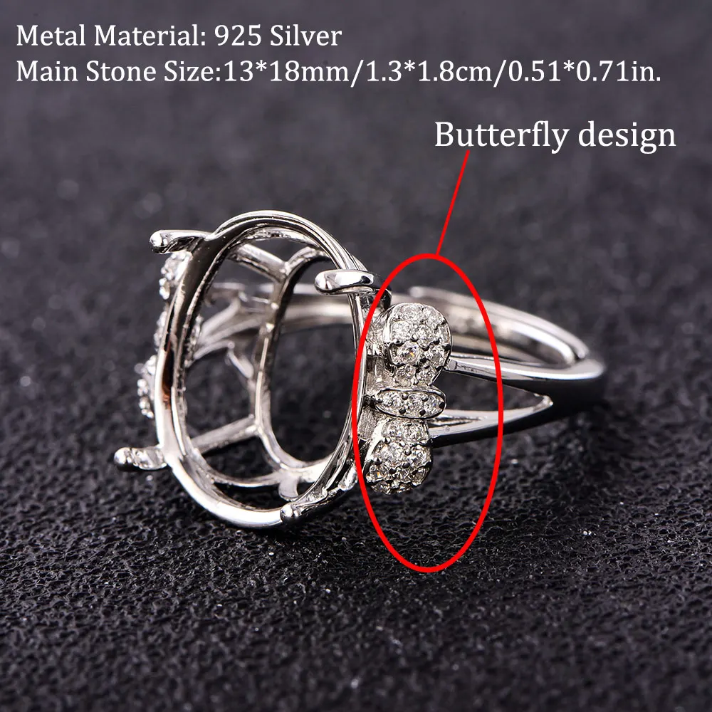 13*18mm 2 Colors Oval Butterfly Design Rose Golden And Silver Ring Setting, Solid 925 Sterling Silver Materia For Setting