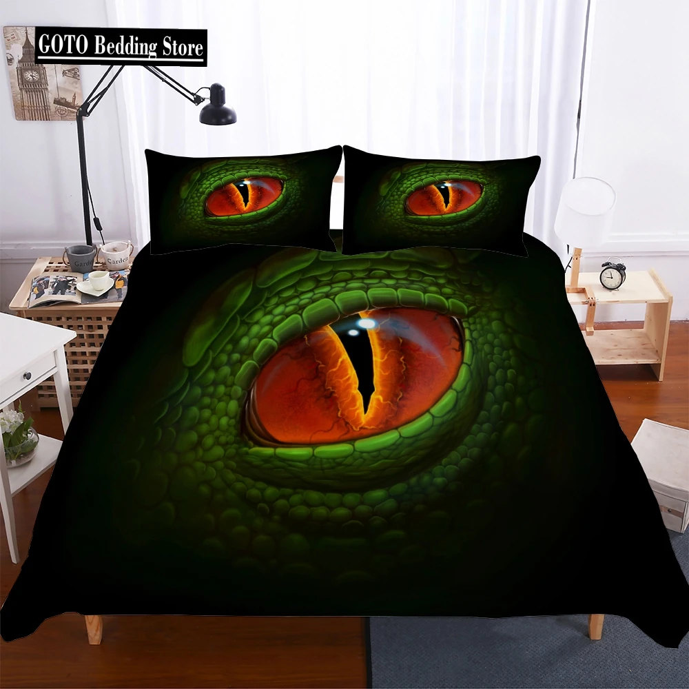 

Bedclothes Wholesale Bedding-set-3d HD Animal Dinosaur Eyes Duvet Cover Set Dark Green Bedding Cover Dinosaur Bedset High-grade