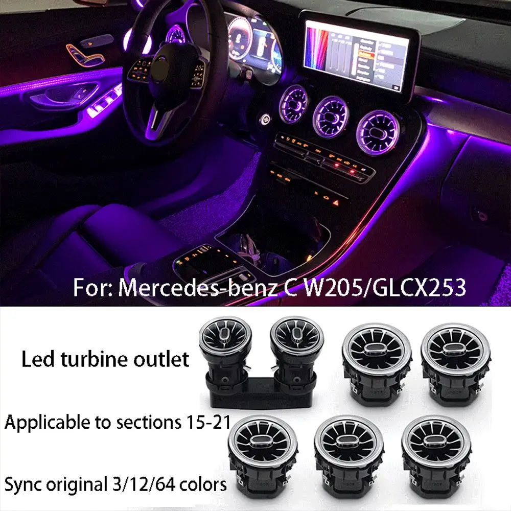 

3/64 Color Car LED Air Outlets For Mercedes-Benz C GLC Class W205 X253 high-quality Turbo Ambient Light