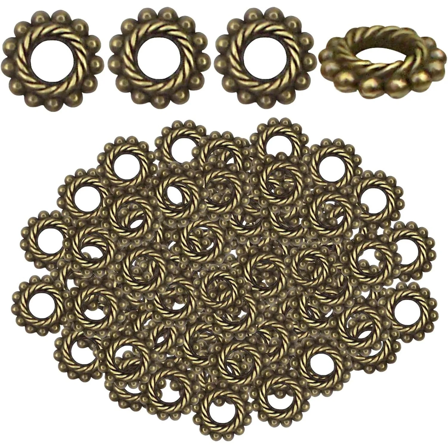 

200 шт. тибетские бусины-разделители Rondelle, винтажные круглые шестерни из сплава, свободные прокладки из бисера, объемные ювелирные изделия для браслетов «сделай сам», ожерелье, серьги