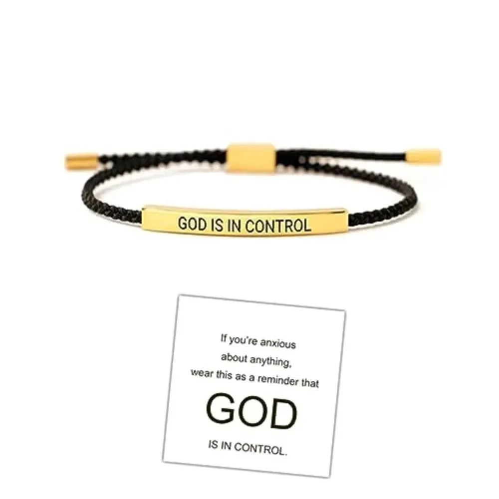 Stainless Steel GOD IS IN CONTROL Tube Bracelet Rope Adjustable Inspirational Bracelets Stretchable with Card Couple Bracelet