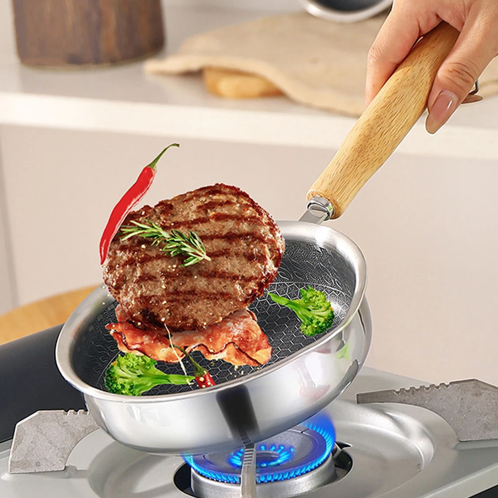 

1pc Stainless Steel Frying Pan Small Non Stick Egg Pan Honeycomb Surface For Fried Eggs Steak Cooking Kitchen Cookware