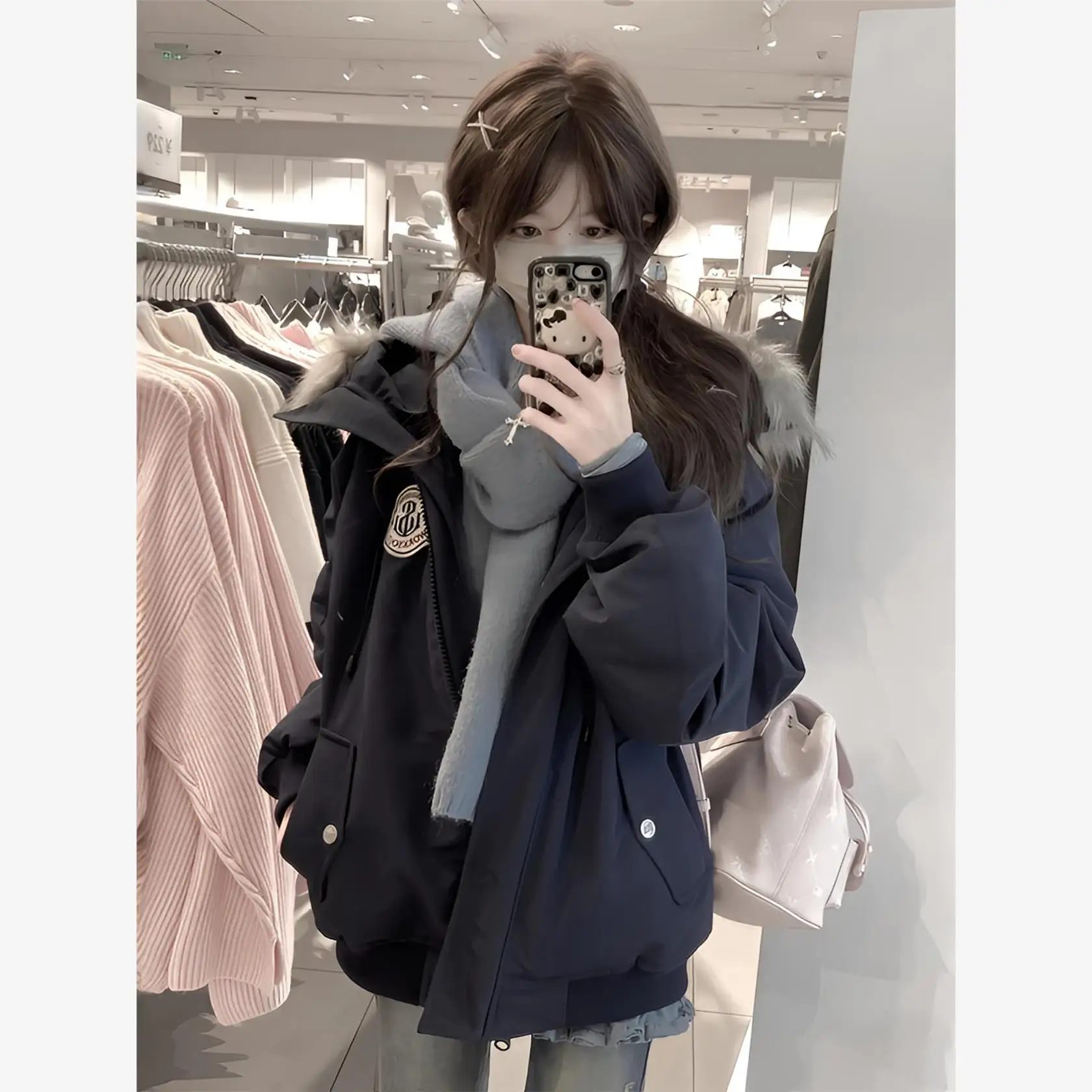 

Women's Parka Coat Cotton Jaet Winter New Sle Hooded Fur Collar Loose Warm Thiened Cotton Padded Long Sve Regular Le...