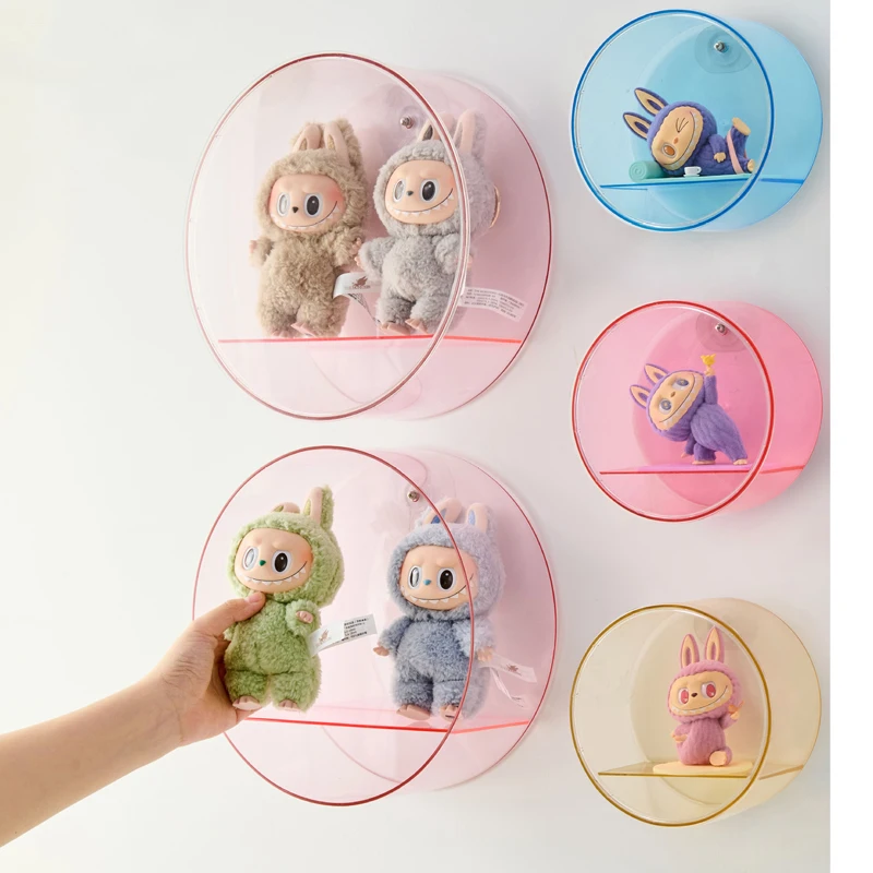

Прозрачный настенный круглый шкаф-витрина, слепая коробка, стеллаж для витрины для Labubu, сделай сам, коробка для хранения фигурок для коллекционера