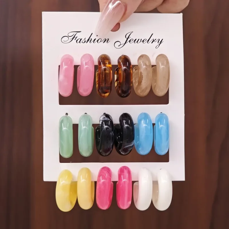 

9 пар разноцветных популярных акриловых C-образных сережек для женщин, простые серьги-кольца в дофаминовых цветах, набор для повседневной носки и вечеринок