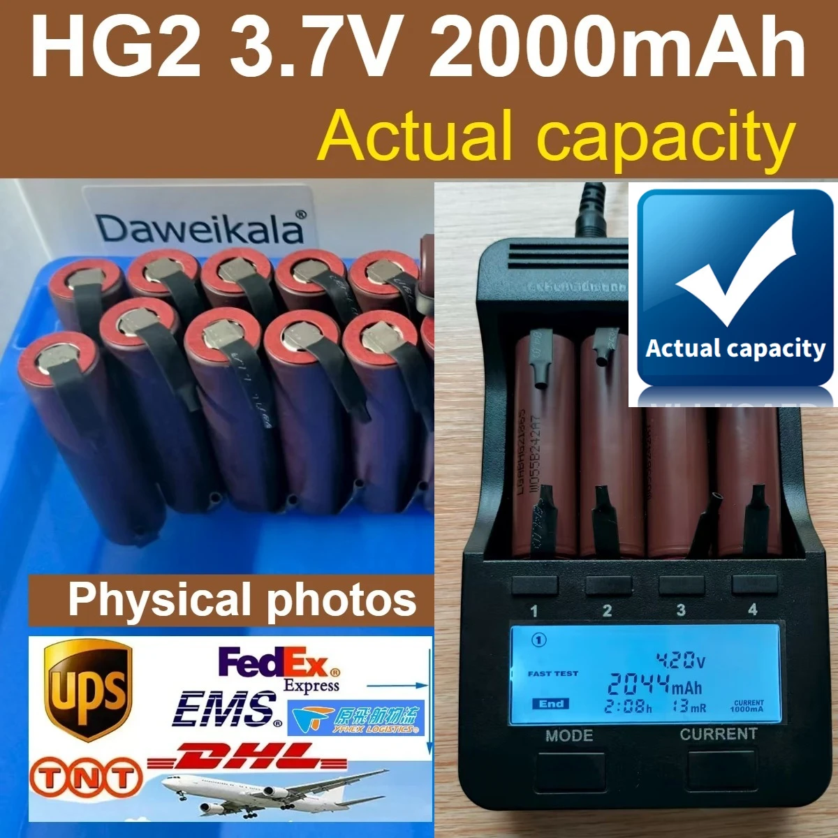 

3,7 В 18650 DAWEIKALA, оригинальный аккумулятор HG2, 2000 мАч, фактическая емкость, замена аккумуляторных элементов для отверток, сильный ток + литий-ионный аккумулятор «сделай сам»