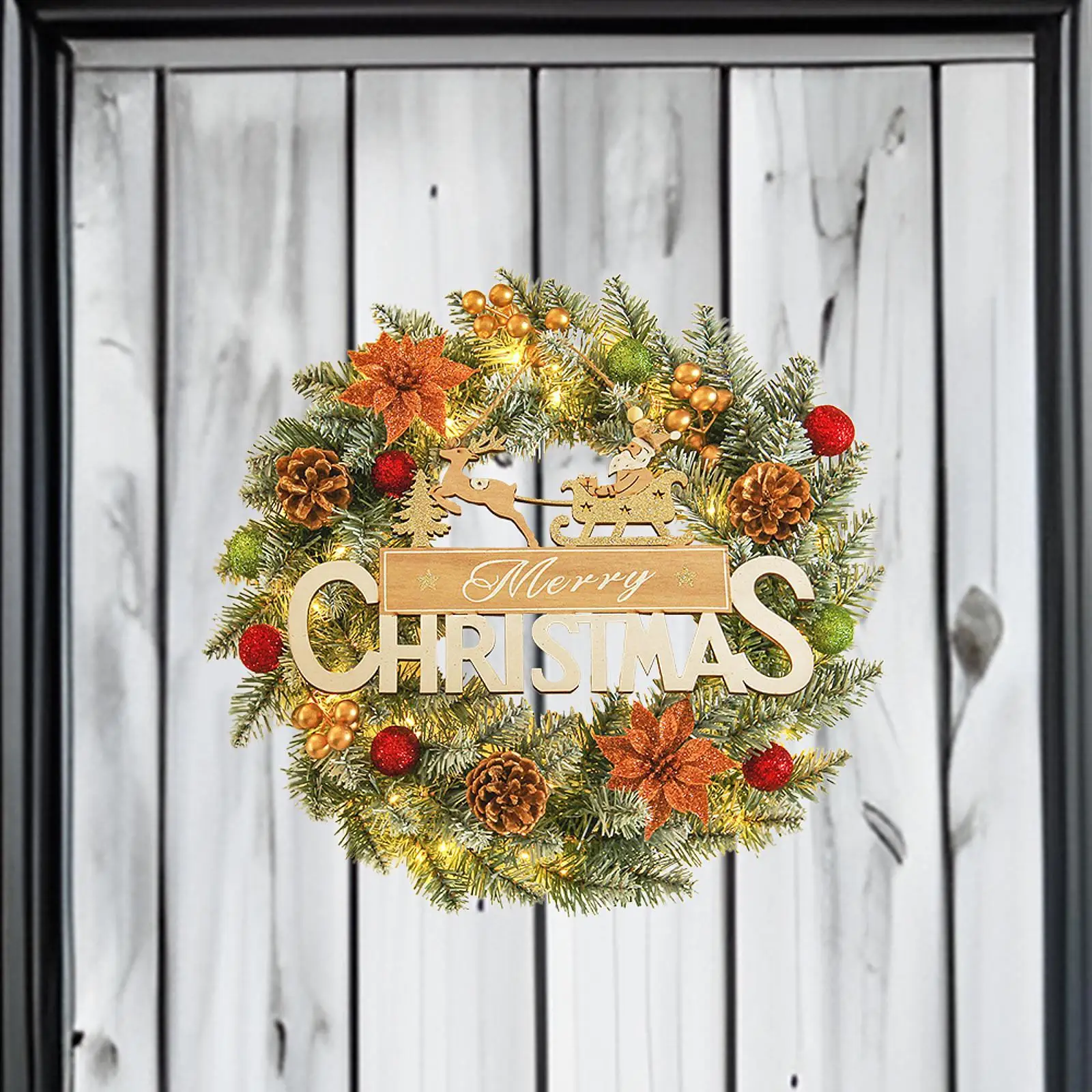 إكليل عيد الميلاد إكليل عيد الميلاد تضيء 16 بوصة زخرفة عيد الميلاد ريفي