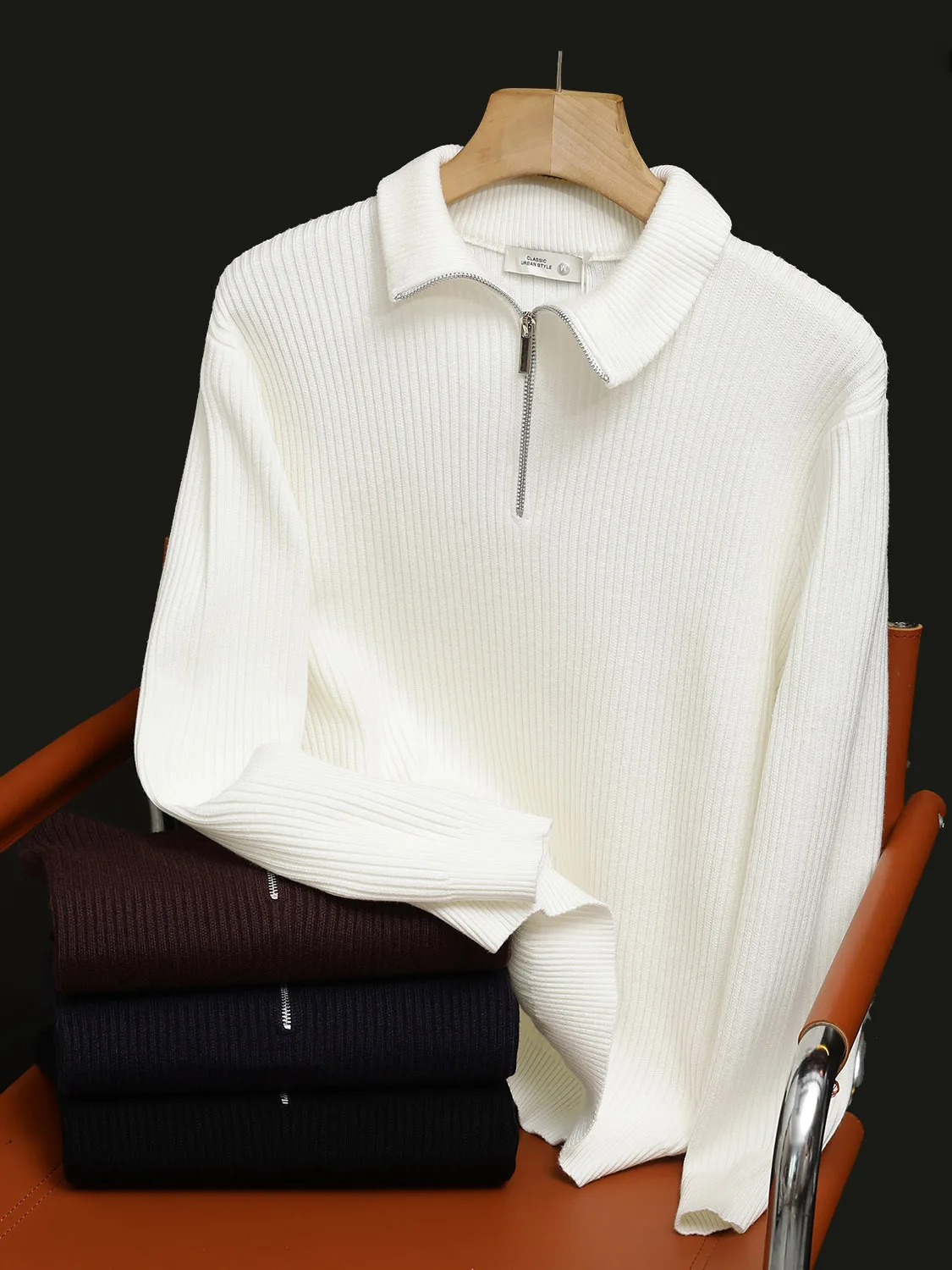 

Мужской повседневный свободный вязаный свитер на молнии с отложным воротником, теплый, модный, с эластичным низом, новый, с длинными рукавами, для осени