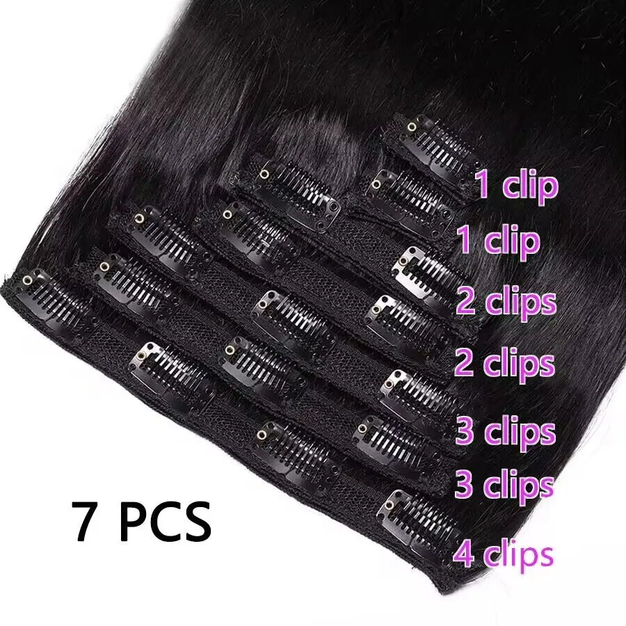 Straight Clip In Real Human Hair Extensions 120G 7Pcs/Sets Natural Black Hair Brazilian Extension 16 18 20 22 Inch For Women