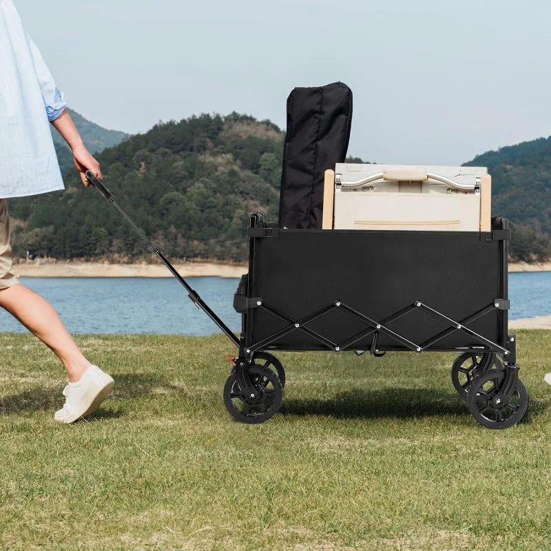 Wagon Cart Heavy Duty Foldable, Collapsible Wagon with Smallest Folding Design,Utility Grocery Wagon for Camping Shopping Sports