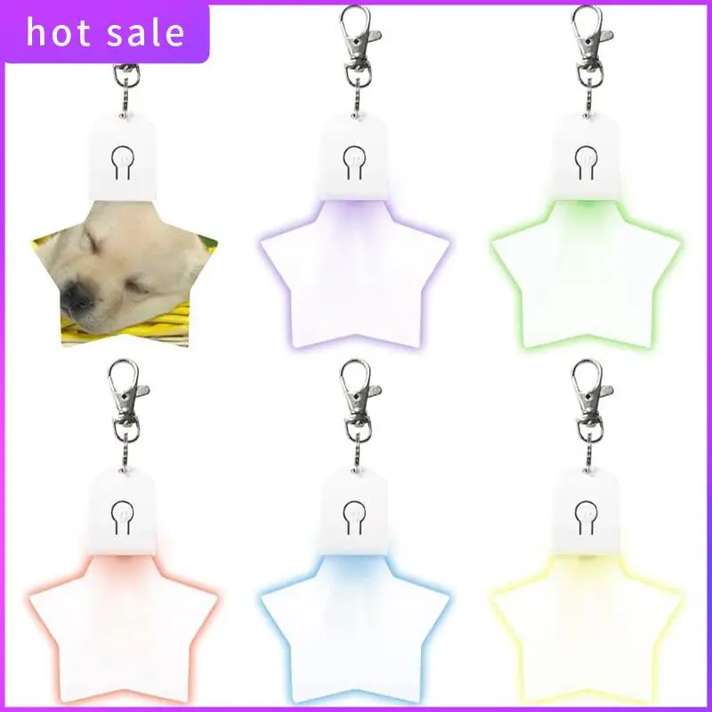 

6 Pcs Sublimation Blank Keychains Heat Transfer Printing LED Acrylic Keychains Lighted Keyrings Pendant, Easy Install Star