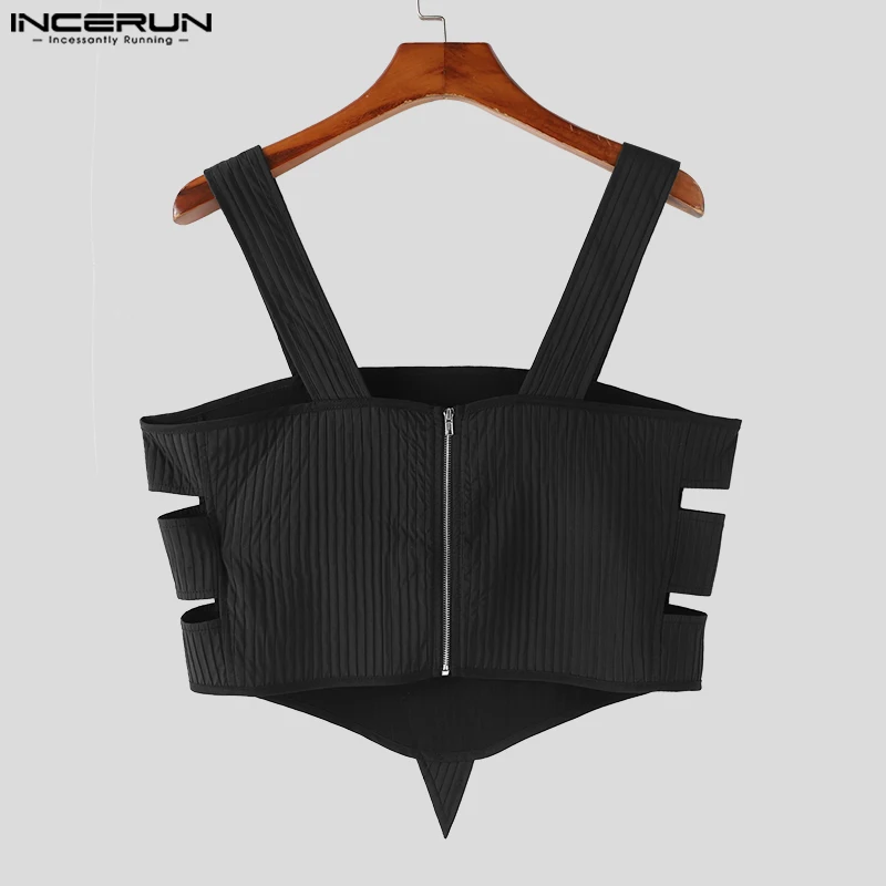 Fashion Casual Style Tops INCERUN New Men\'s Patchwork Hollow Vests Male Sexy Solid Color Cropped Sleeveless Tank Tops S-5XL 2024