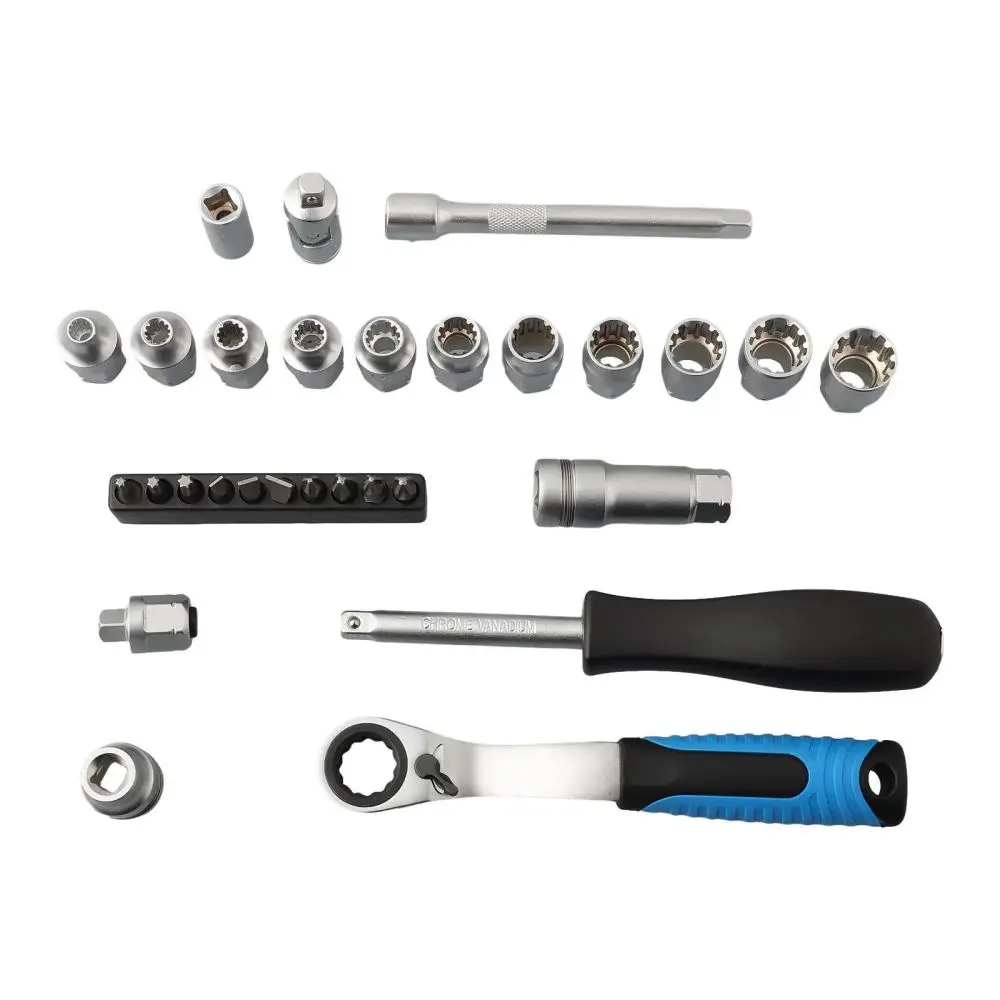 Adjustable Through Hole Ratchet Wrench Combo Set Chrome Vanadium Mechanics Tool Kit For Car Engine Suspension Fix Repair