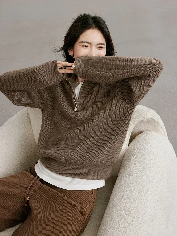 เสื้อสเวตเตอร์ผู้หญิง แขนยาว ซิป คอปก ผ้าถัก สไตล์ลำลอง ทรงหลวม รุ่นปี 2025 เสื้อกันหนาวโอเวอร์ไซส์สำหรับผู้หญิง