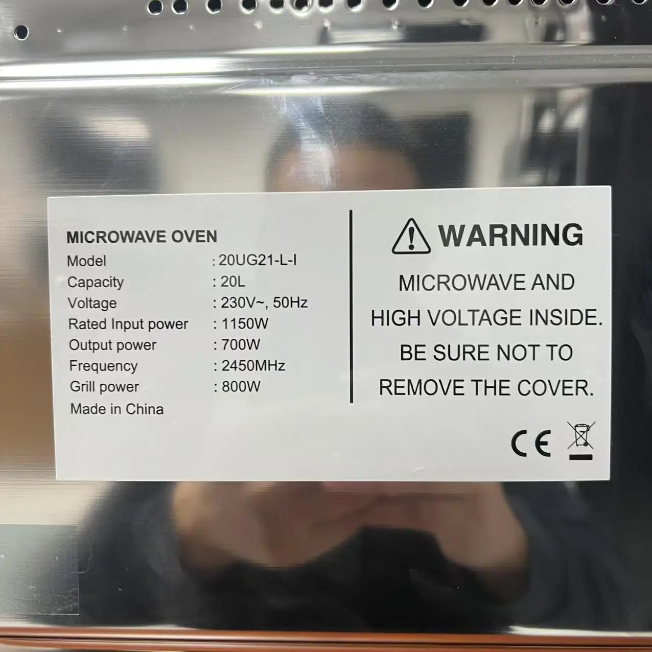 Built in Microwave Oven with Grill 20L Stainless Steel Black Color UK Standard 220v 50hz 700w 20UG21