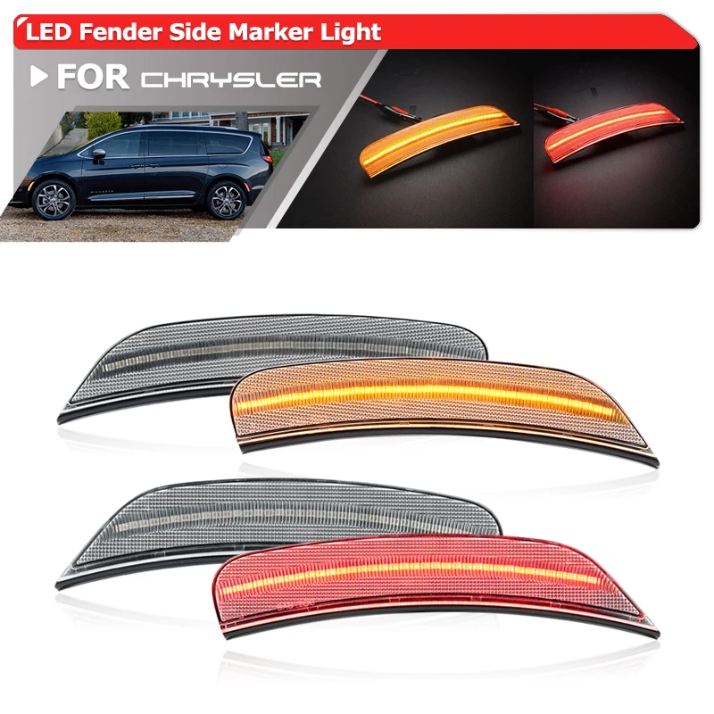 

For Chrysler Pacifica 2017-2022 Voyager 2020-2022 F&R Amber Red Led Side Marker Lights Auto Fender Flare Lamps OEM: 68229423AA