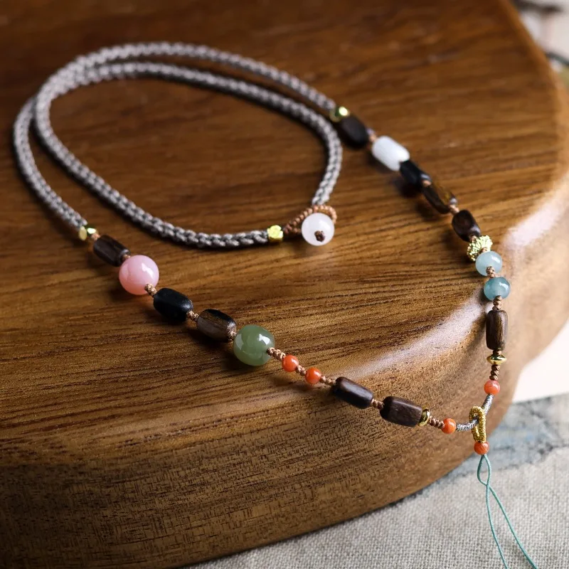 Handwoven Dala Gan Freeform Bead Pendant Cord: New Chinese Retro Colorful Versatile Women's Clavicle Chain Gift