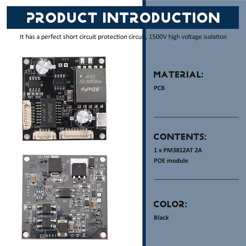 SDAPO PM3812AT 2A وحدة POE معزولة مقاومة للحرارة من الدرجة الصناعية 25.5 وات