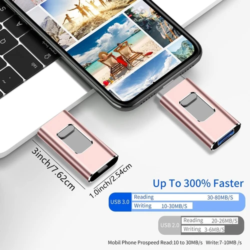 Imagen 2 del producto Para iPhone unidad Flash USB 2TB 1TB USB 3,0 Pendrive 3 en 1 Mirco USB 3,0 512G 256GB 128/64/32gb memoria USB clave MFi Pen drive