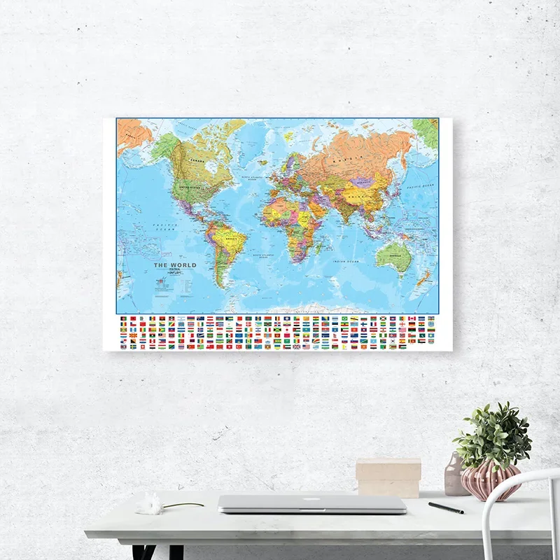 Mapa świata w języku angielskim obraz na płótnie plakat ścienny wystrój sztuka biuro szkolne Home Vintage Decoración 60*40cm