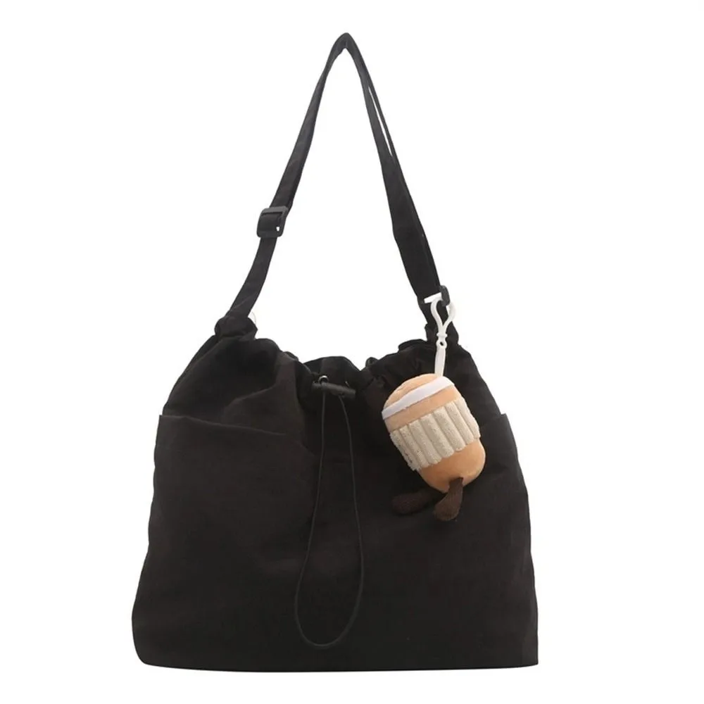 

Casual Korean Style Drawstring Bucket Bag Crossbody Bag Large Capacity Nylon Shoulder Bag Solid Color Tote Bag Women