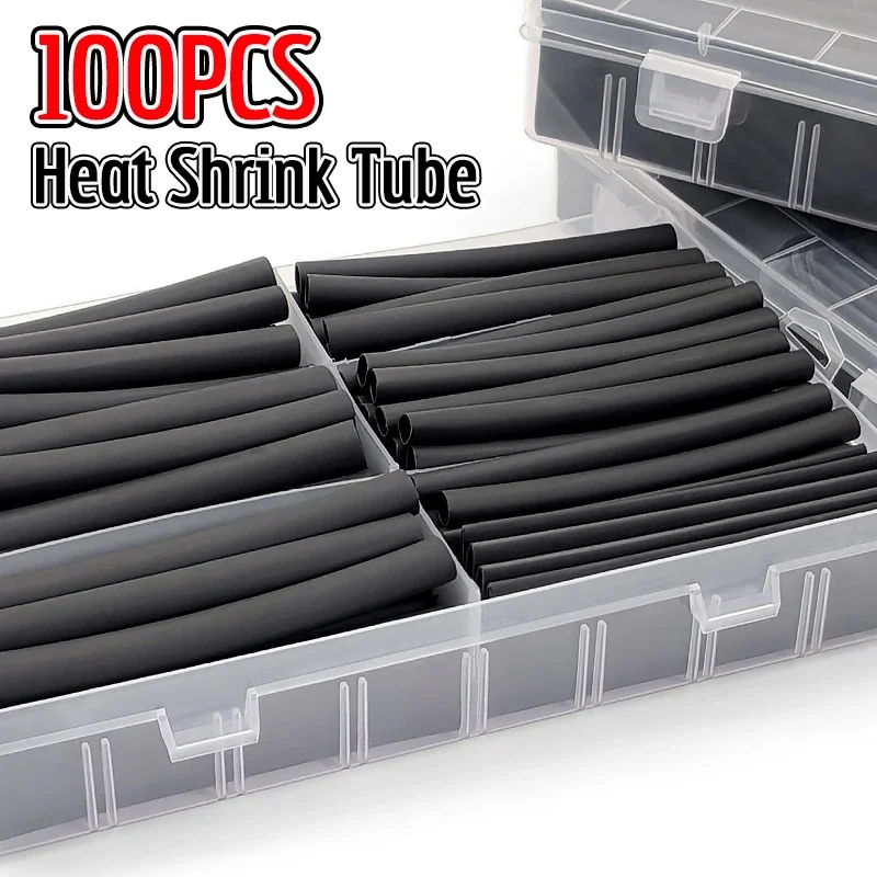 Black Shrink 4:1 Heat Shrink Tubing 100Pcs Flame Retardant Insulated Polyolefin For Electronic Device Circuit Cable Sealing